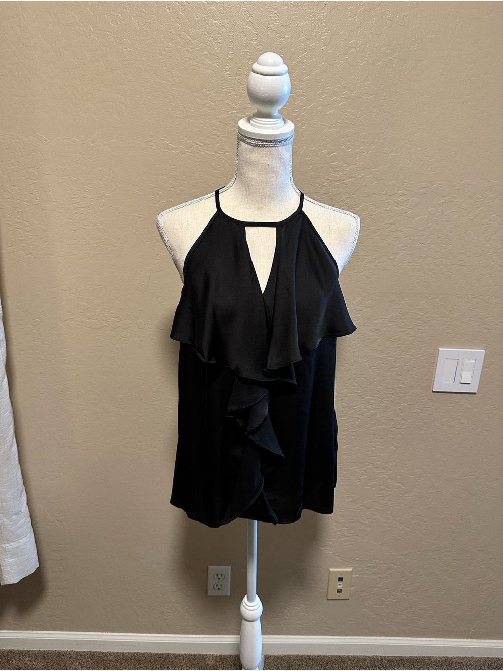 Guess Black Ruffle Halter Tank Top